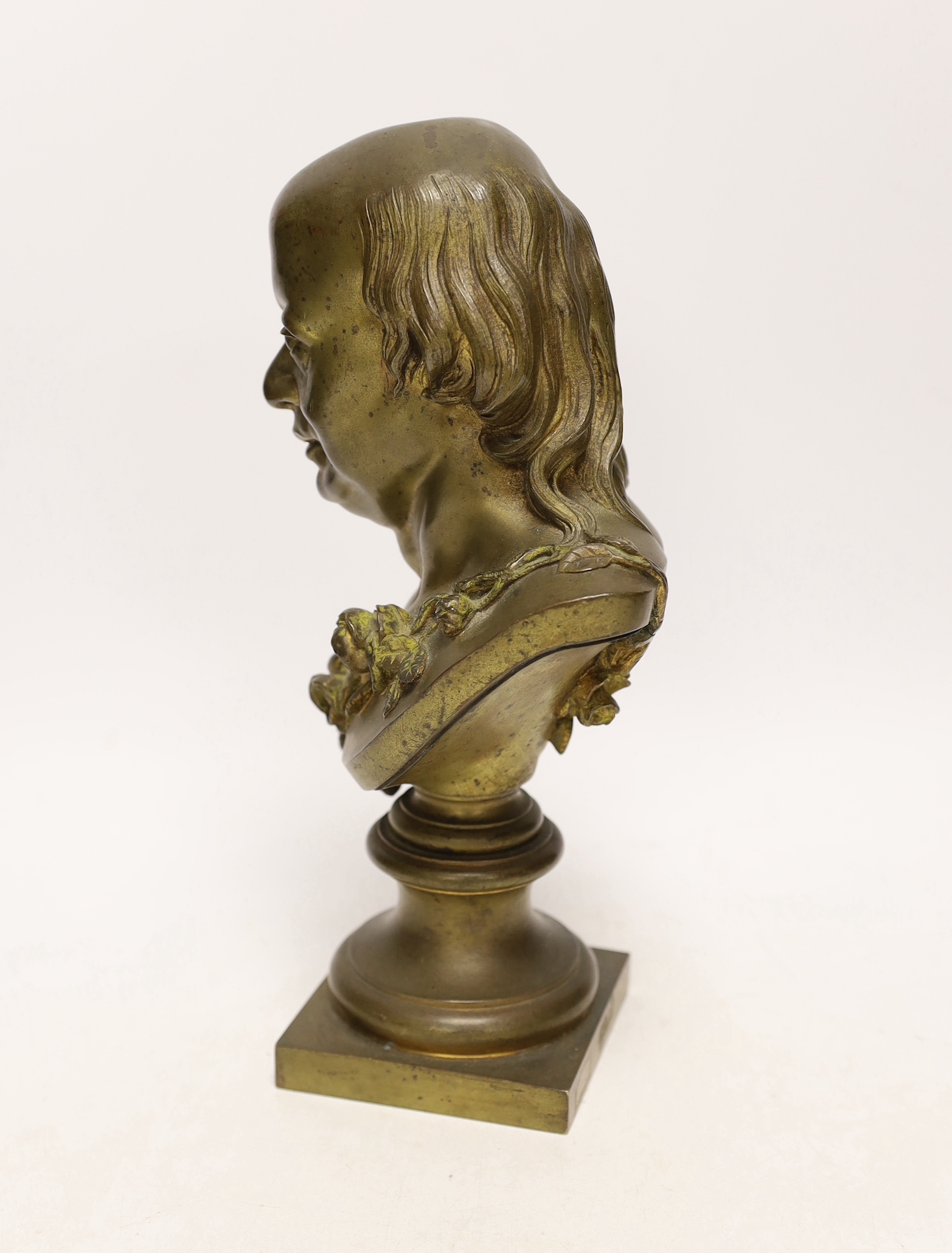 An early to mid 20th century gilt bronze bust of Pierre-Jean de Béranger, 25cm